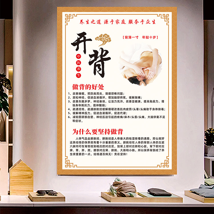 开背的好处海报美容院养生馆装饰画做背推背经络刮痧贴画广告墙贴