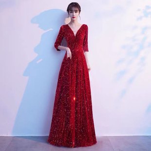 大合唱演出服女长裙2026新款主持人气质学生诗朗诵晚礼服红歌服装