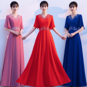 大合唱团演出服女长裙优雅中老年唱红歌舞台连衣裙修身 晚礼服新款