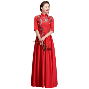大合唱团演出服女长裙优雅中老年唱红歌舞台连衣裙修身晚礼服新款