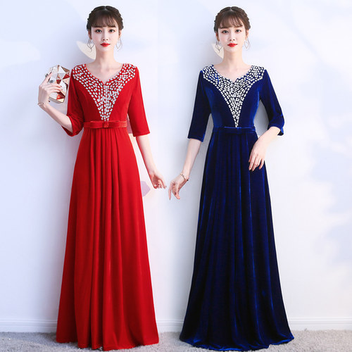 大合唱团礼服女金丝绒独唱指挥