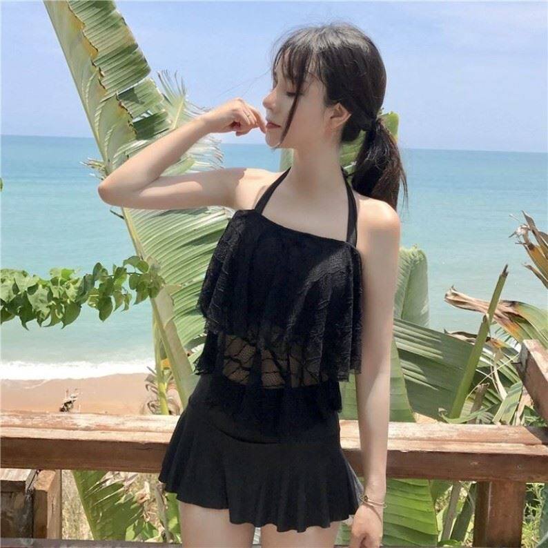 泳装女款游泳衣女士分体式挂脖泳衣女生水上乐园衣服遮肚小胸专用