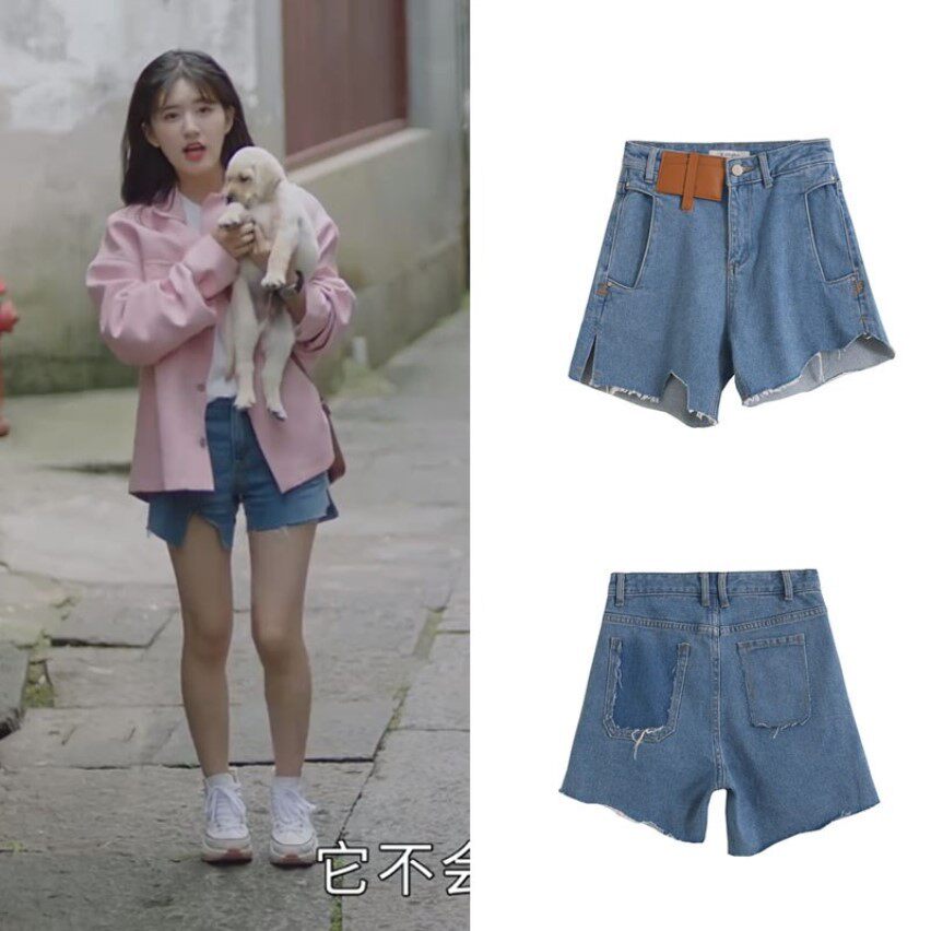 一不小心捡到爱赵露思顾安心同款牛仔短裤女夏高腰不规则剪裁裤子