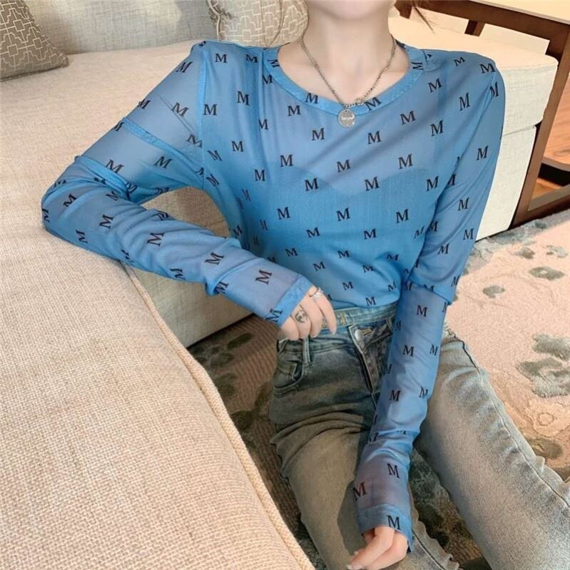 抖音高矮胖瘦心心妈妈同款上衣防晒冰丝长袖t恤女夏季网纱打底衫