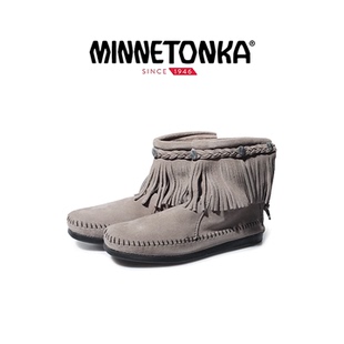 软皮短靴女英伦风后拉链平底时尚 MINNETONKA迷你唐卡秋冬款 瘦瘦靴