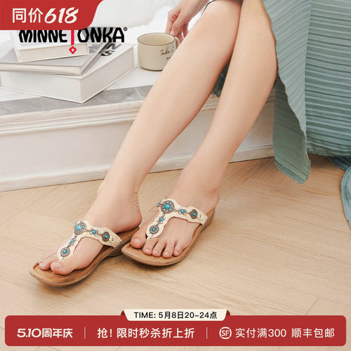 迷你唐卡印第安纽扣女凉拖
