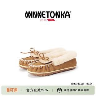 羊毛棉鞋 MINNETONKA 迷你唐卡一脚蹬雪地靴复古保暖防滑毛毛鞋