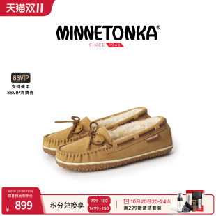 女 羊毛保暖舒适豆豆鞋 MINNETONKA迷你唐卡25冬新款 乐福平底毛毛鞋