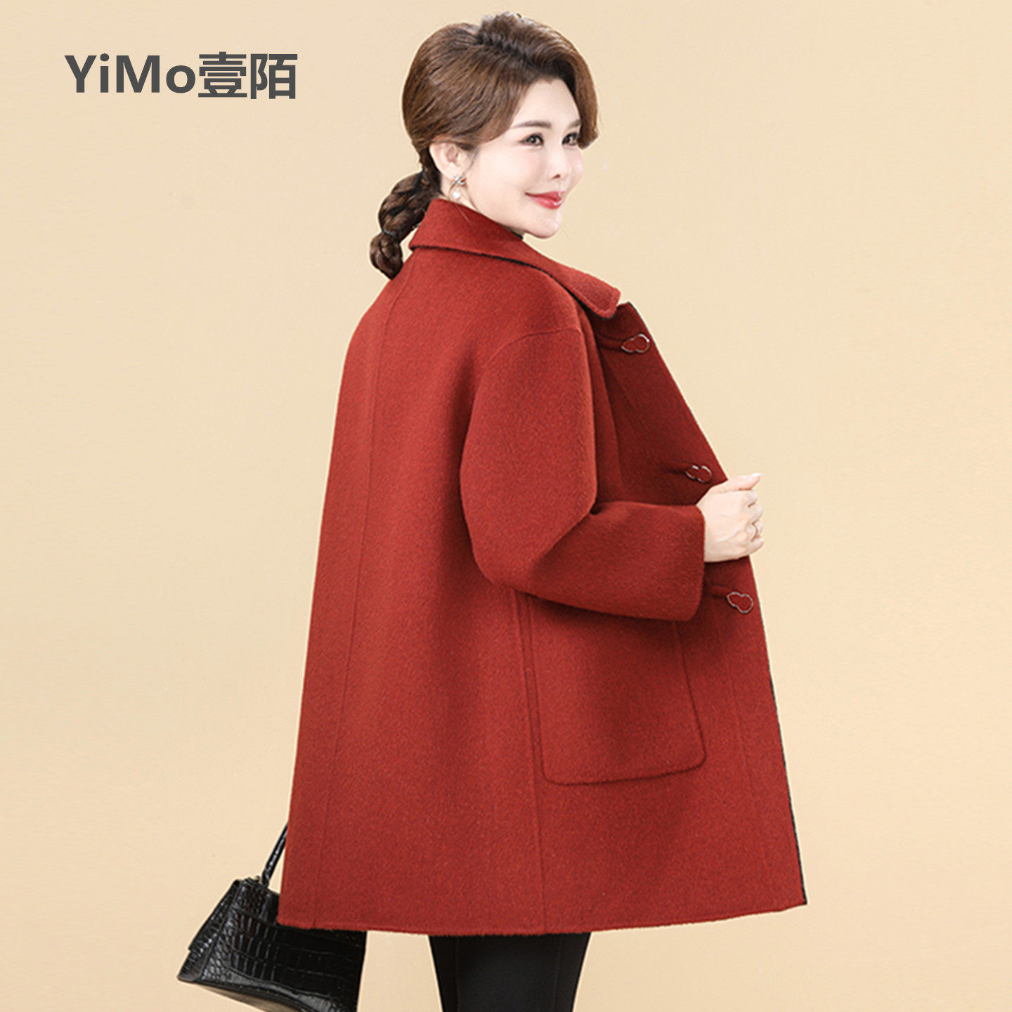 秋冬双面羊毛呢大衣中长款妈妈装