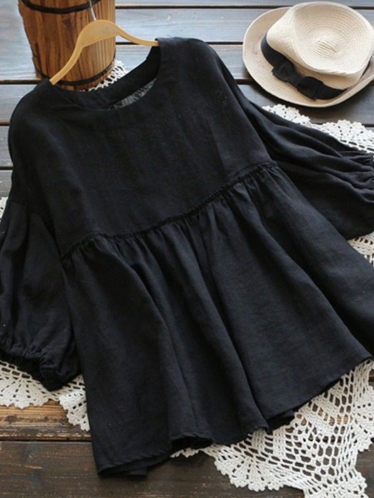 洋气减龄2024新款夏季大码女娃娃衫韩版宽松上衣灯笼袖仿棉麻衬衫