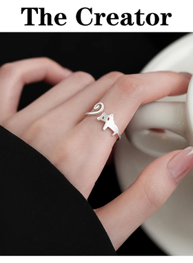 小众设计~999纯银猫咪戒指