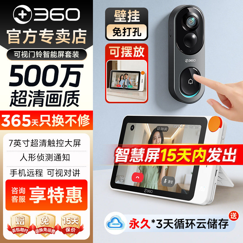 360可视化家庭智能屏门铃入户门口智能猫眼带显示屏监控对讲门上
