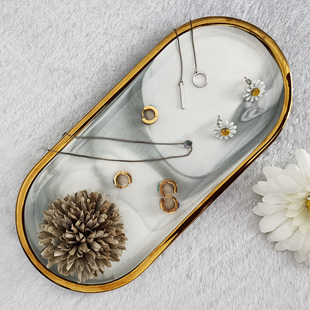 珠宝道具陶瓷盘子饰品陈列拍照摄影摆盘托盘胸针展示盘ins风金边