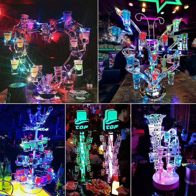 酒吧创意发光杯架心形子弹杯架KTV夜场清吧LED充电鸡尾酒香槟架
