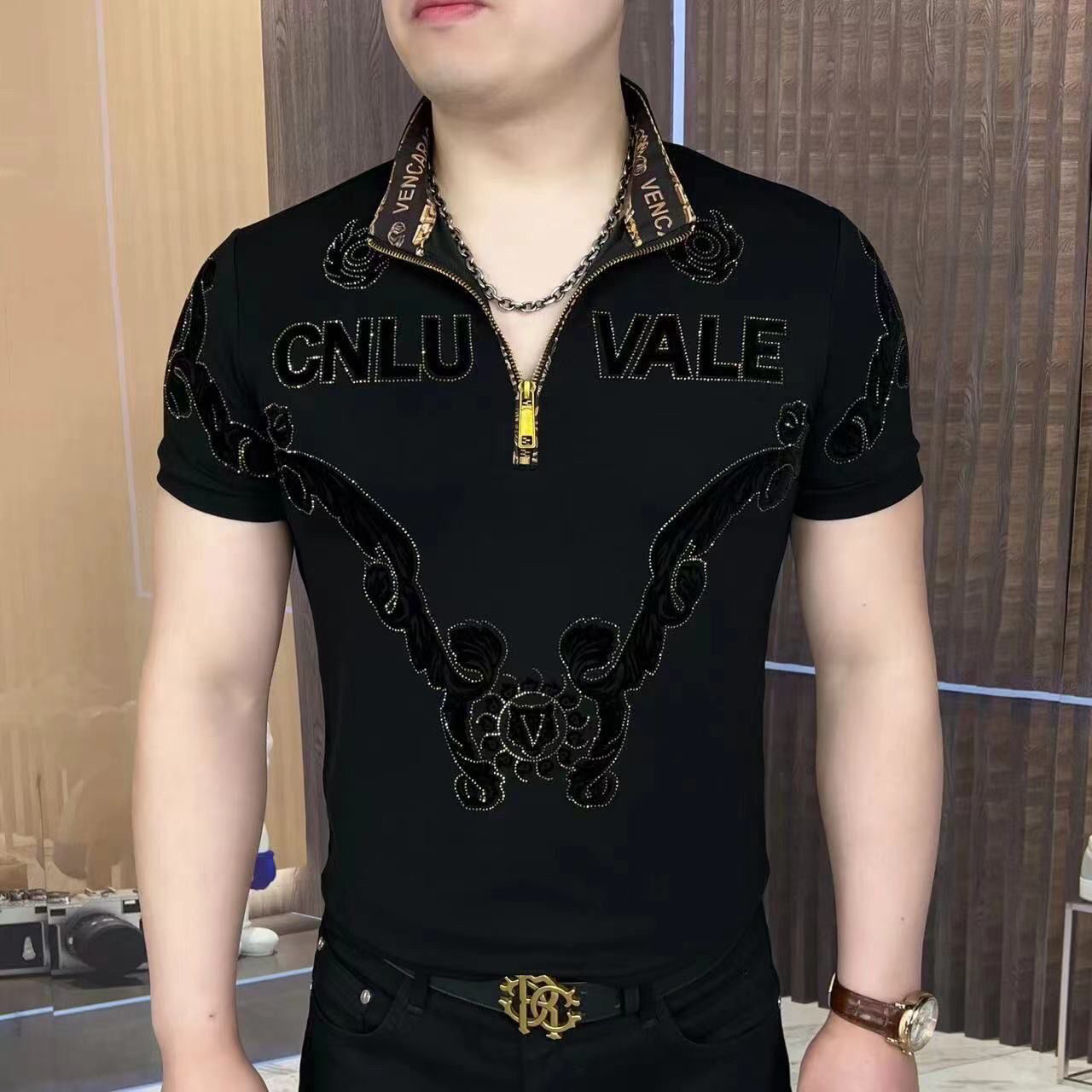 半价爆款短袖翻领T恤男士新款潮牌夏季半袖POLO衫轻奢立领小衫