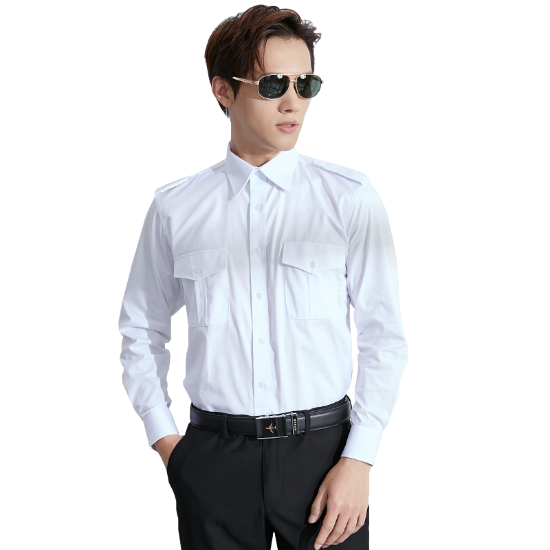 制服免烫长袖男飞行员机长空少白色修身衬衣工作服棉职业简约个性