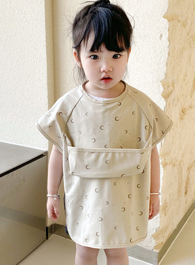 丹麦儿童无袖防水罩衣宝宝反穿衣吃饭围兜围裙婴幼儿防脏护衣饭兜