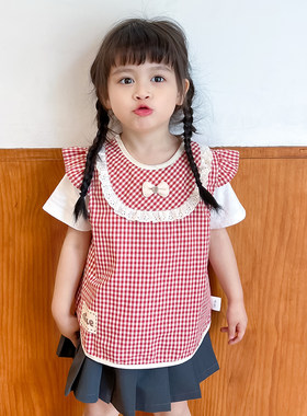 防水纯棉围裙阿喜防脏护衣女童和悦幼儿园吃饭罩衣宝宝反穿婴幼