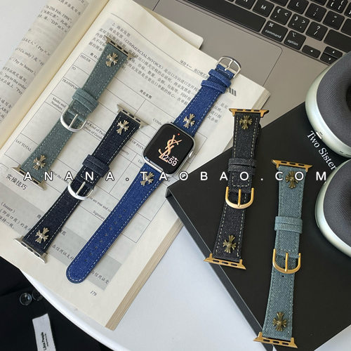 ANANSTORE扎染牛仔克罗心适用苹果手表带applewatch10代987se高级