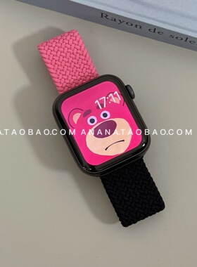 ANANSTORE秋冬新款芭比粉黑双色编织表带适用苹果applewatchS9876
