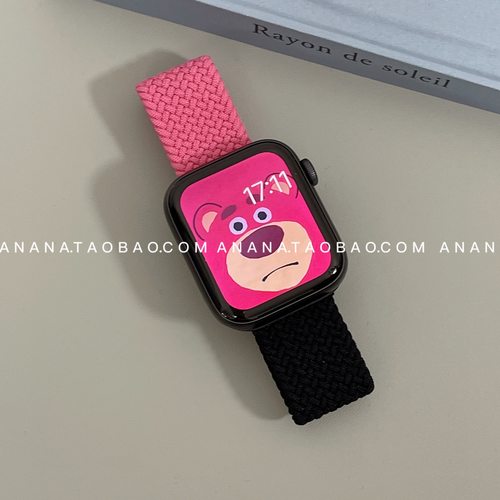 ANANSTORE秋冬新款芭比粉黑双色编织表带适用苹果applewatchS9876