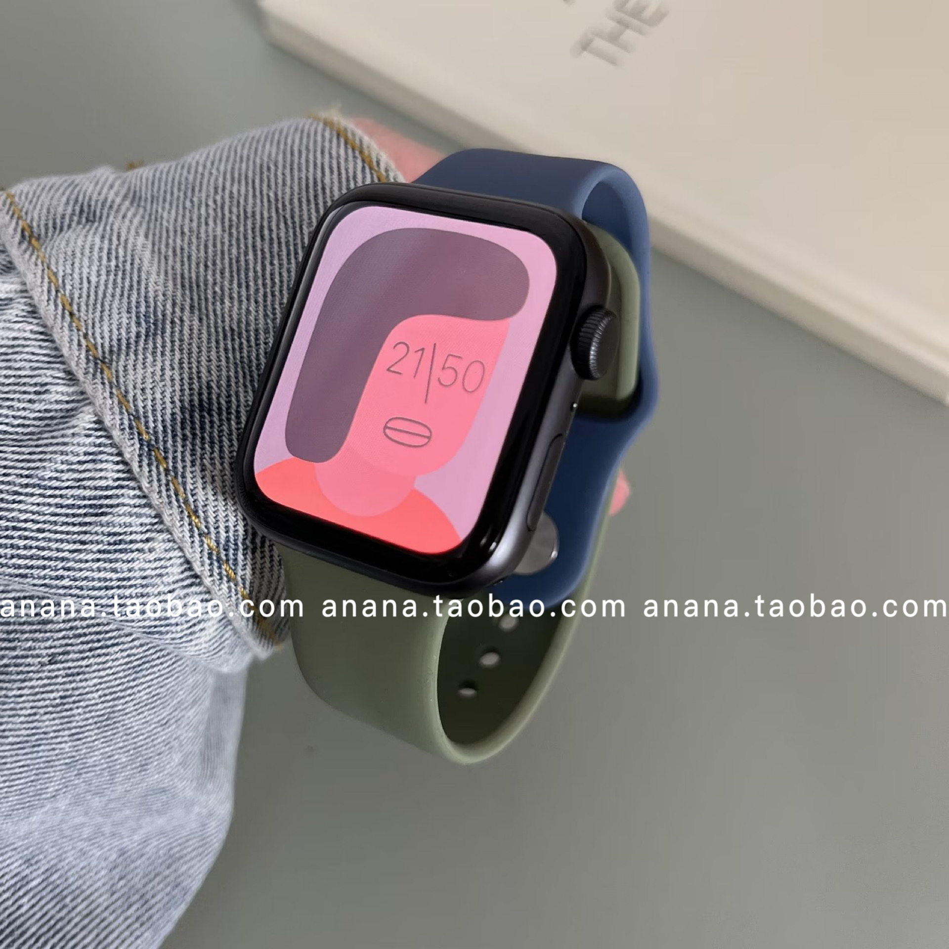 ANANSTORE丨军绿冰洋蓝拼接色硅胶表带适用苹果iwatch8765432代SE