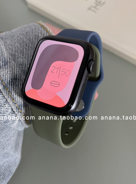 ANANSTORE丨军绿冰洋蓝拼接色硅胶表带适用苹果iwatch8765432代SE
