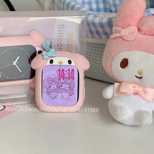 日韩可爱粉红卡通软表壳表带适用applewatchs11苹果s10/se/s9简约