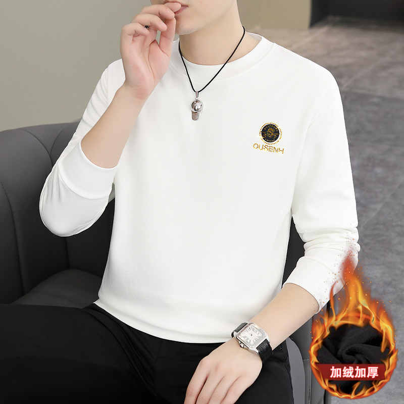 加绒加厚卫衣男士圆领长袖T恤