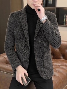 外套男冬季 毛呢男士 加绒加厚韩版 短款 黑色小西服 修身 高端羊毛西装