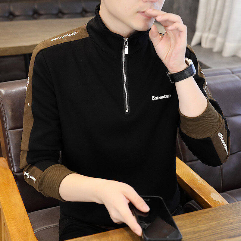 2025春秋新款半拉链卫衣男款高端潮牌纯棉撞色立领修身休闲上衣男