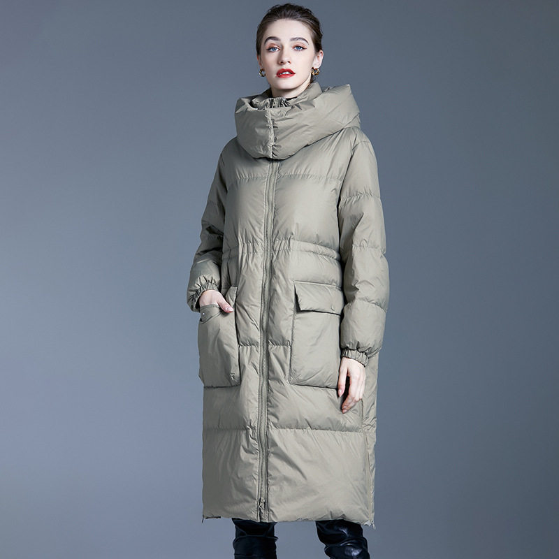 气质秋冬新款羽绒服女长款过膝加厚面包服连帽冬装白鸭绒外套女装