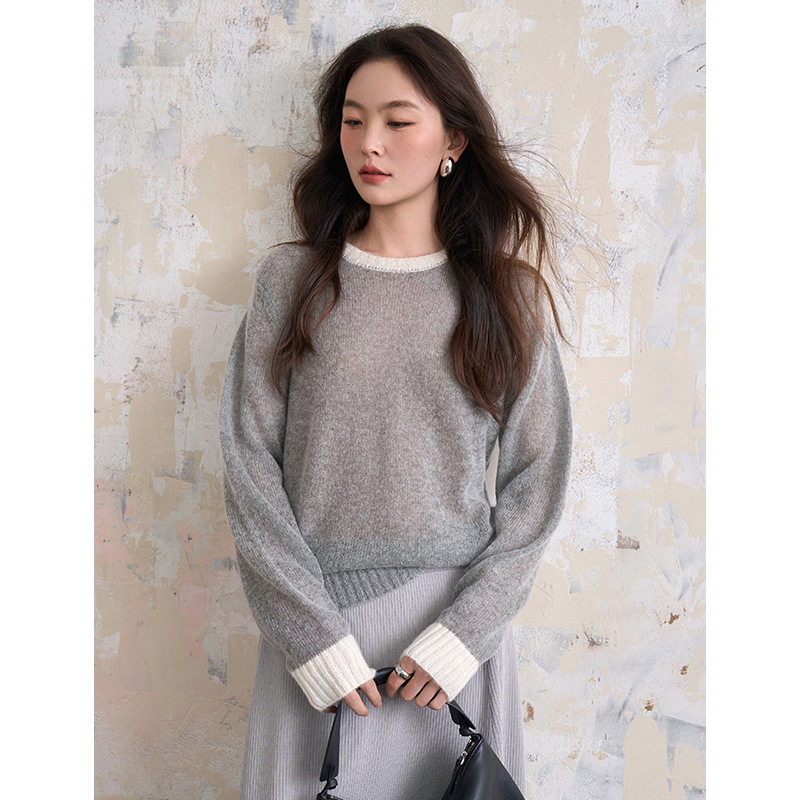 高端马海毛羊毛圆领套头针织衫女热卖春季新款减龄休闲时尚毛衣
