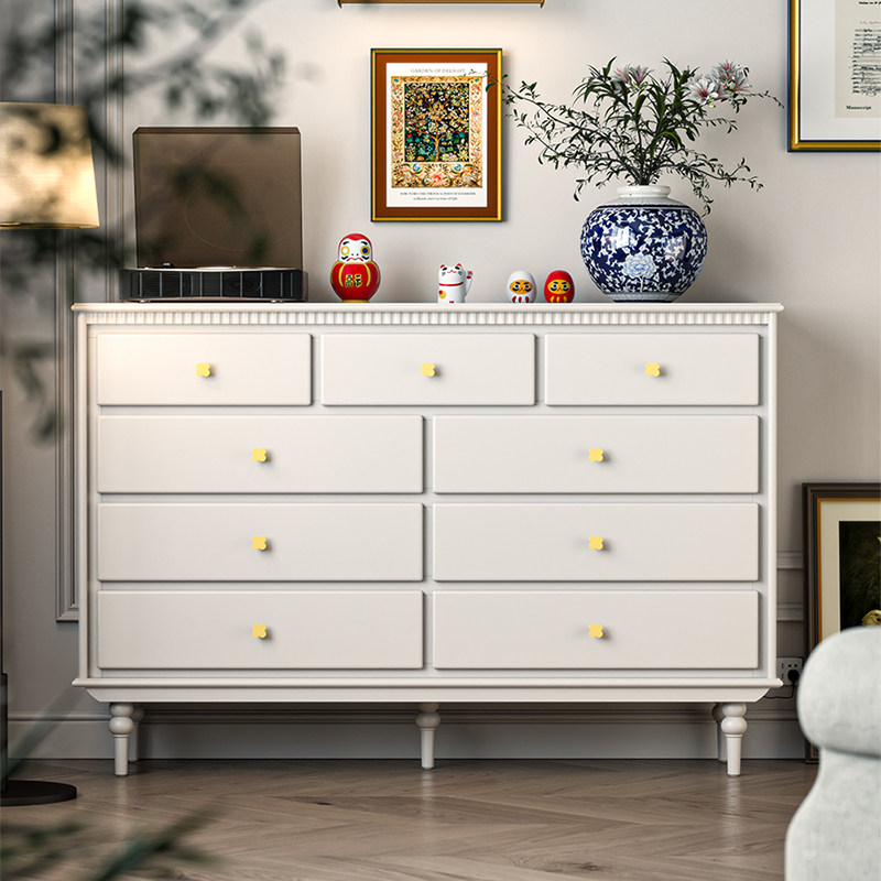 法式卧室全实木九斗柜奶油风温馨云朵白抽屉储物斗橱收纳置物柜子