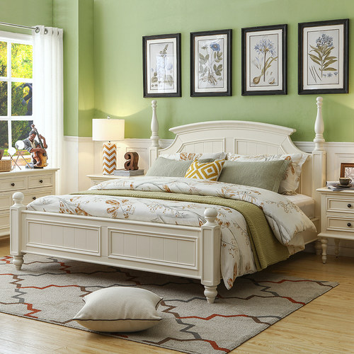 蒙杰西美式双人床实木黑白色主卧