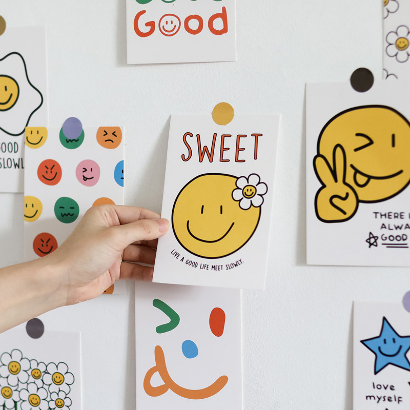ins风笑脸打卡健康生活规律墙贴 房间早睡早起背景装饰拍照道具