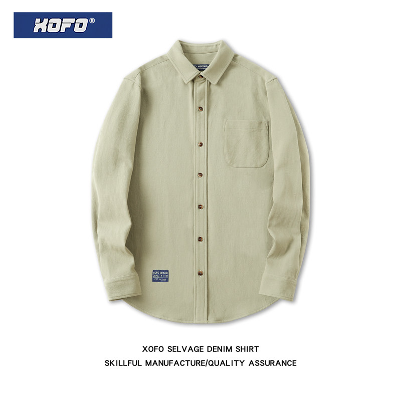 浅绿色柔纱蜂窝面料秋季衬衫男士长袖外套宽松内搭休闲男衬衣潮