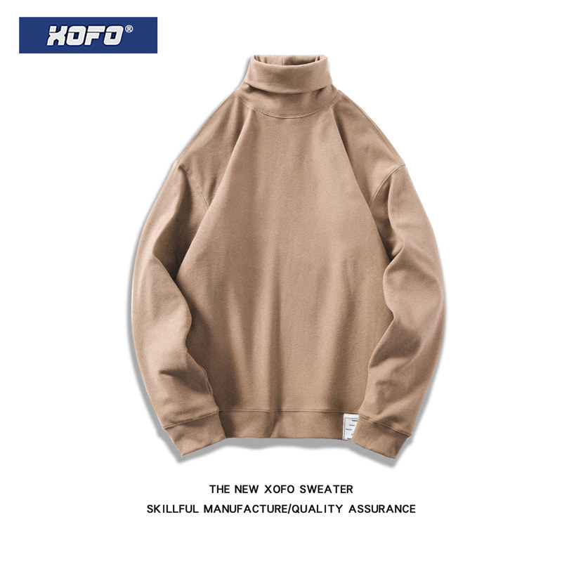 秋季情侣棕色高领毛衣男针织衫软糯宽松内搭男士休闲百搭外套潮