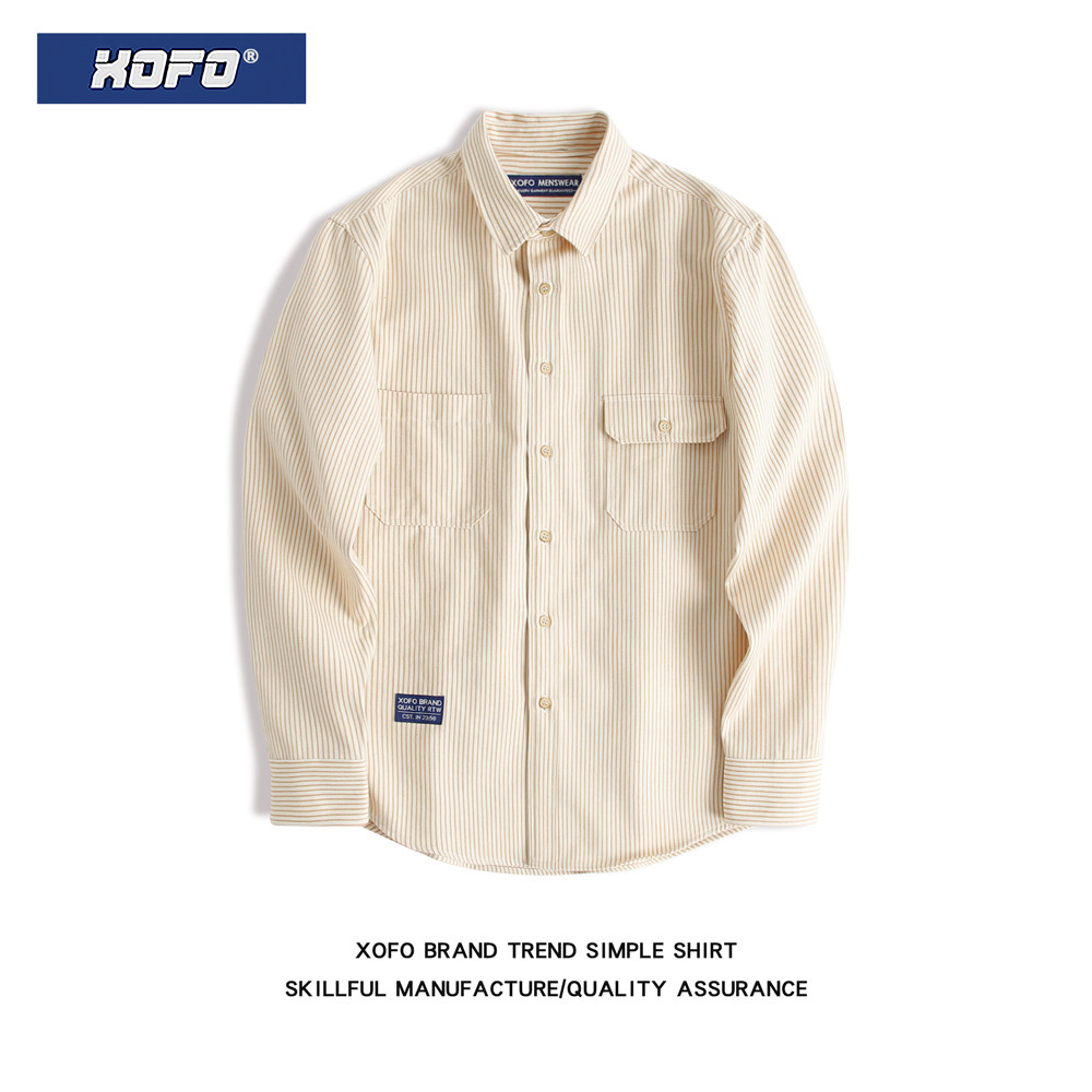 【定织条纹】港风日系秋款衬衫男宽松内搭长袖休闲衬衣男士外套