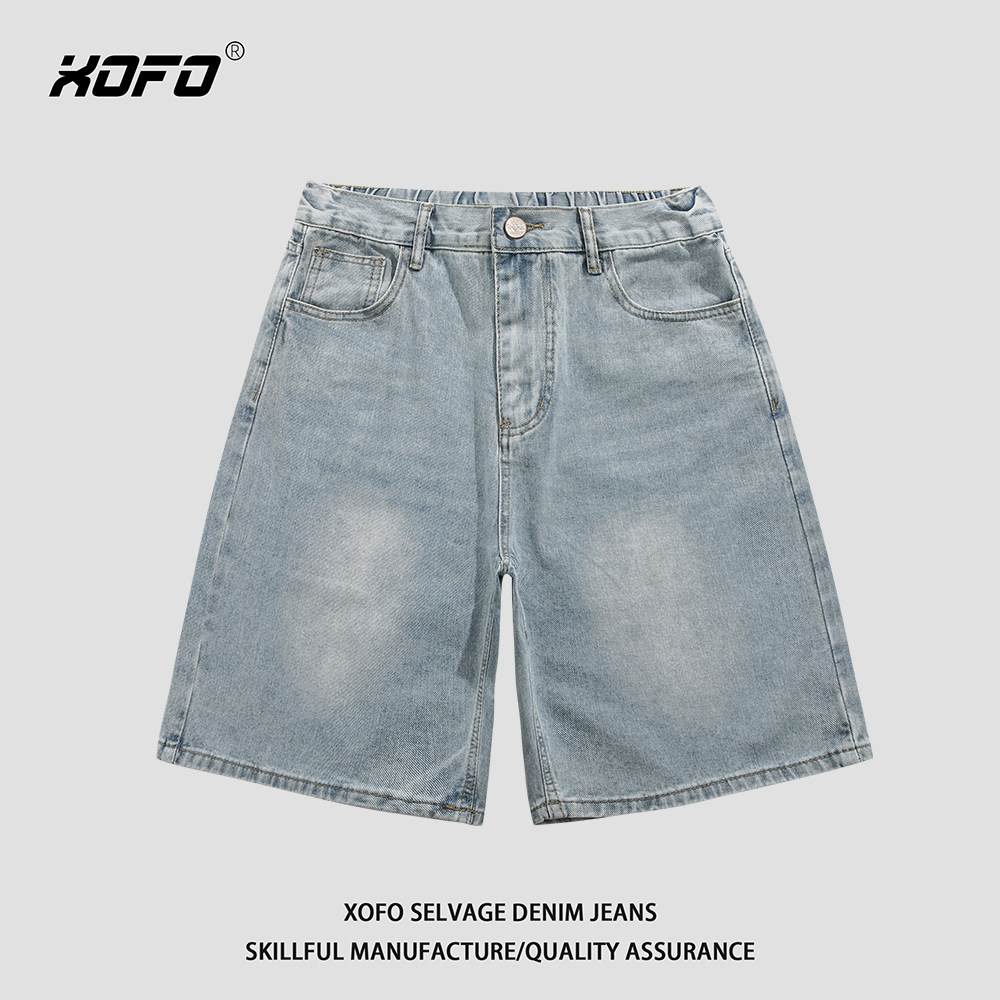 夏季新款美式复古浅色牛仔短裤男款休闲直筒宽松百搭男士五分裤潮