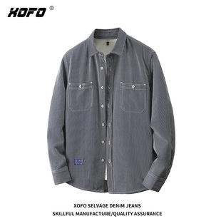 百搭上衣冬款 水洗条纹休闲长袖 爆款 2025新款 宽松复古外套 衬衣男款