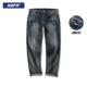 冬新款 直筒复古宽松牛仔裤 男款 手工泼墨 水洗赤耳丹宁裤 子潮牌