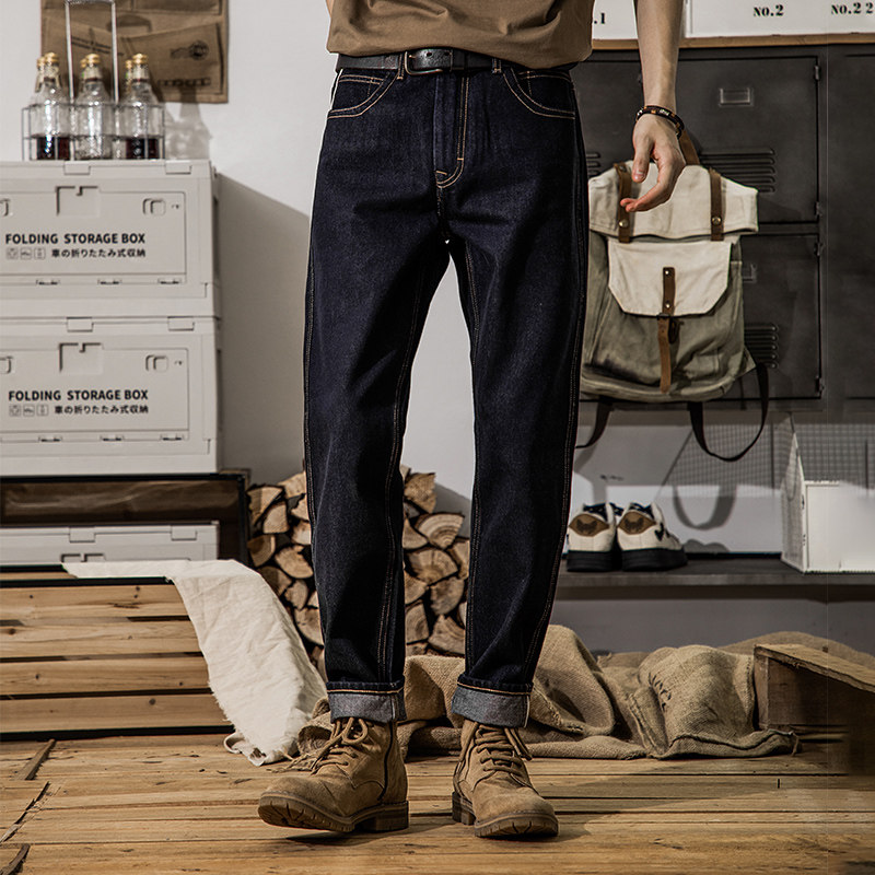 2026新款日系复古特深蓝色赤耳丹宁牛仔裤男款冬季锥形小脚长裤