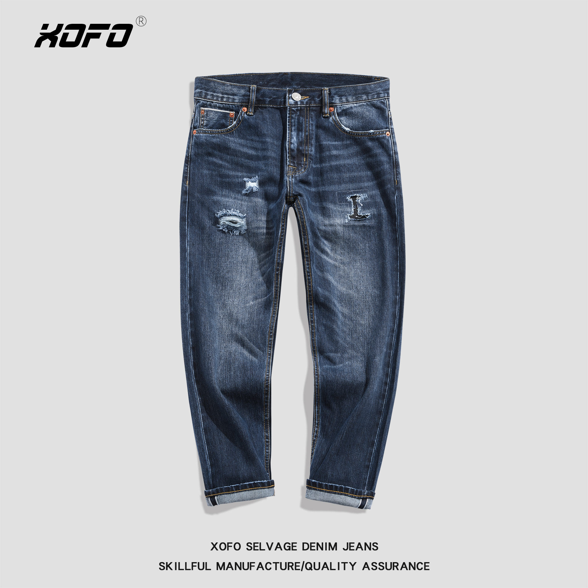 XOFO夏2026新款锥形小脚牛仔裤男士休闲宽松直筒九分裤复古水洗