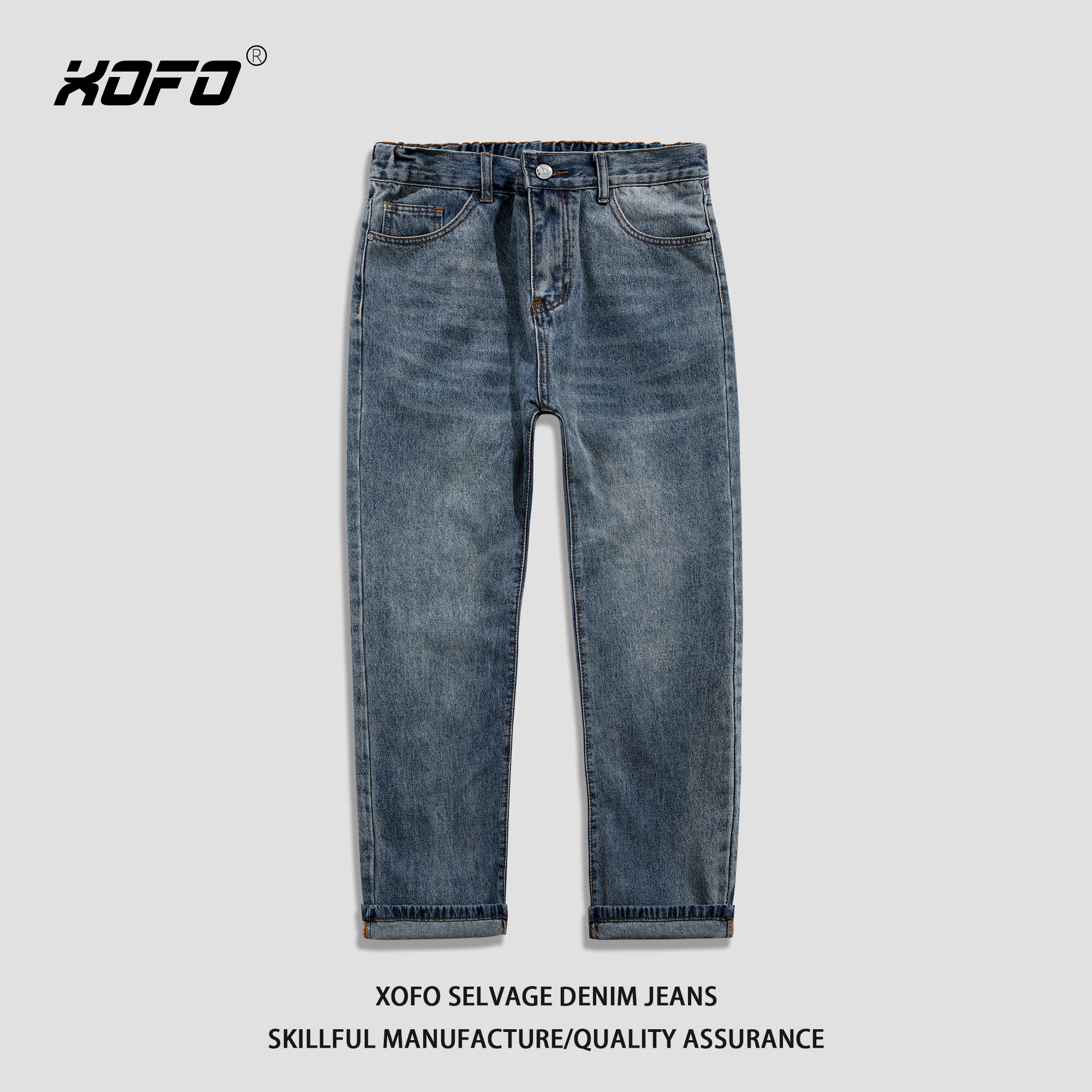 新款蓝色牛仔裤男款冬休闲直筒宽松复古垂感拖地阔腿长裤男潮流