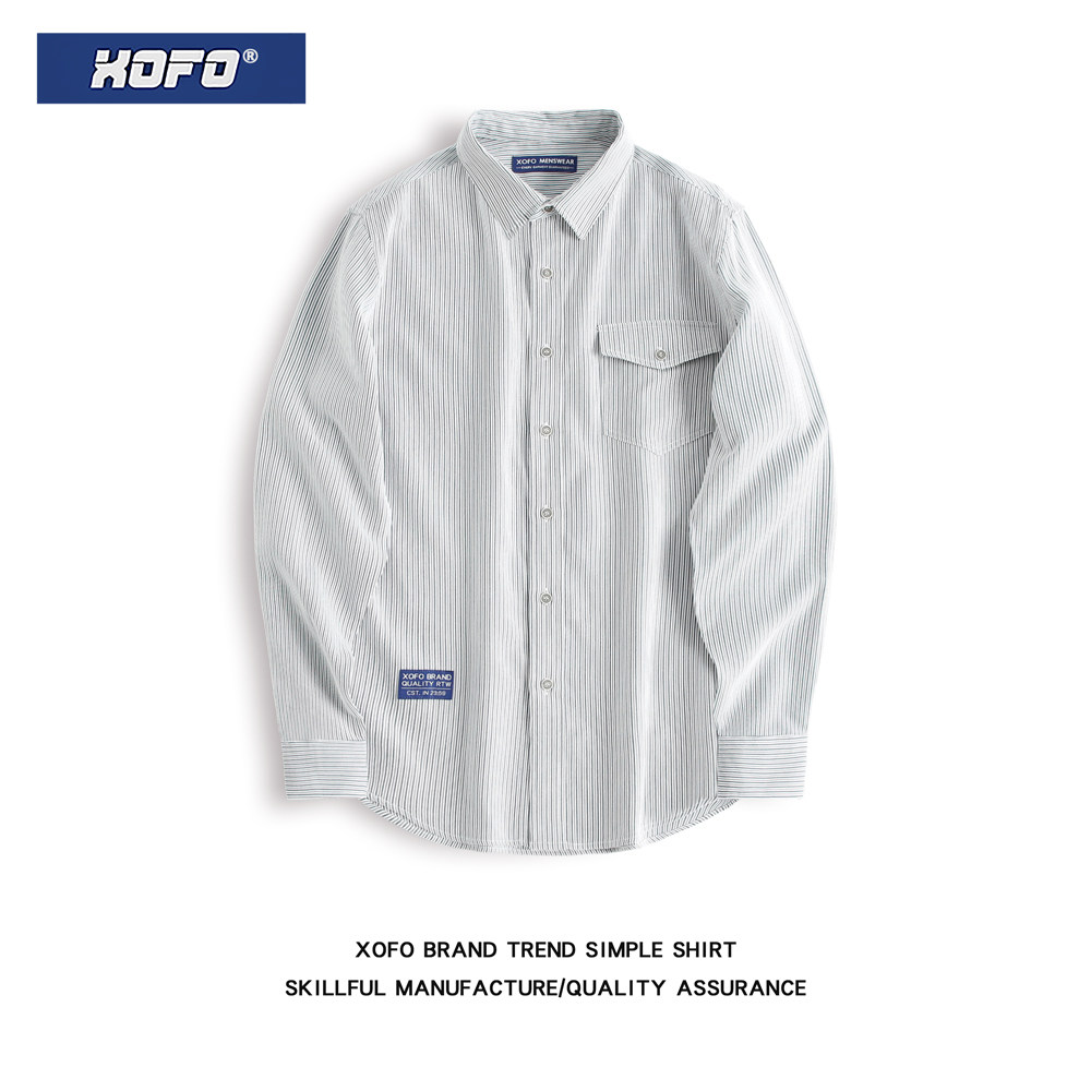 【定织条纹】港风衬衫男士新款长袖文艺男休闲衬衣外套寸衫上衣潮