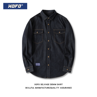 不易掉色秋季牛仔长袖衬衫美式复古衬衣休闲工装高级感男士外套