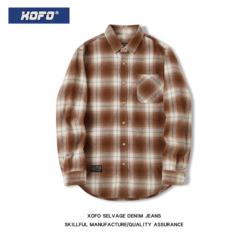 【纯棉磨毛】秋季新款日系格子衬衫男士内搭休闲长袖衬衣外套男