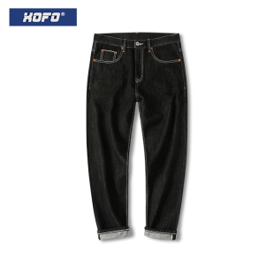 冬休闲直筒宽松赤耳丹宁小脚裤 男款 子潮 黑色九分牛仔裤 2025新款