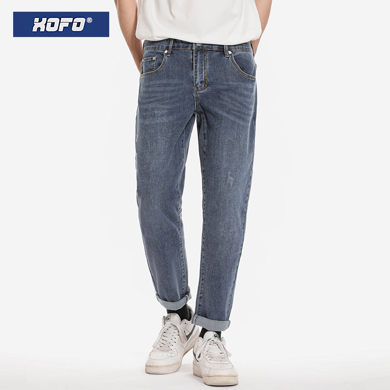 2026新款复古休闲牛仔裤男款冬季直筒宽松弹力简约水洗九分裤潮
